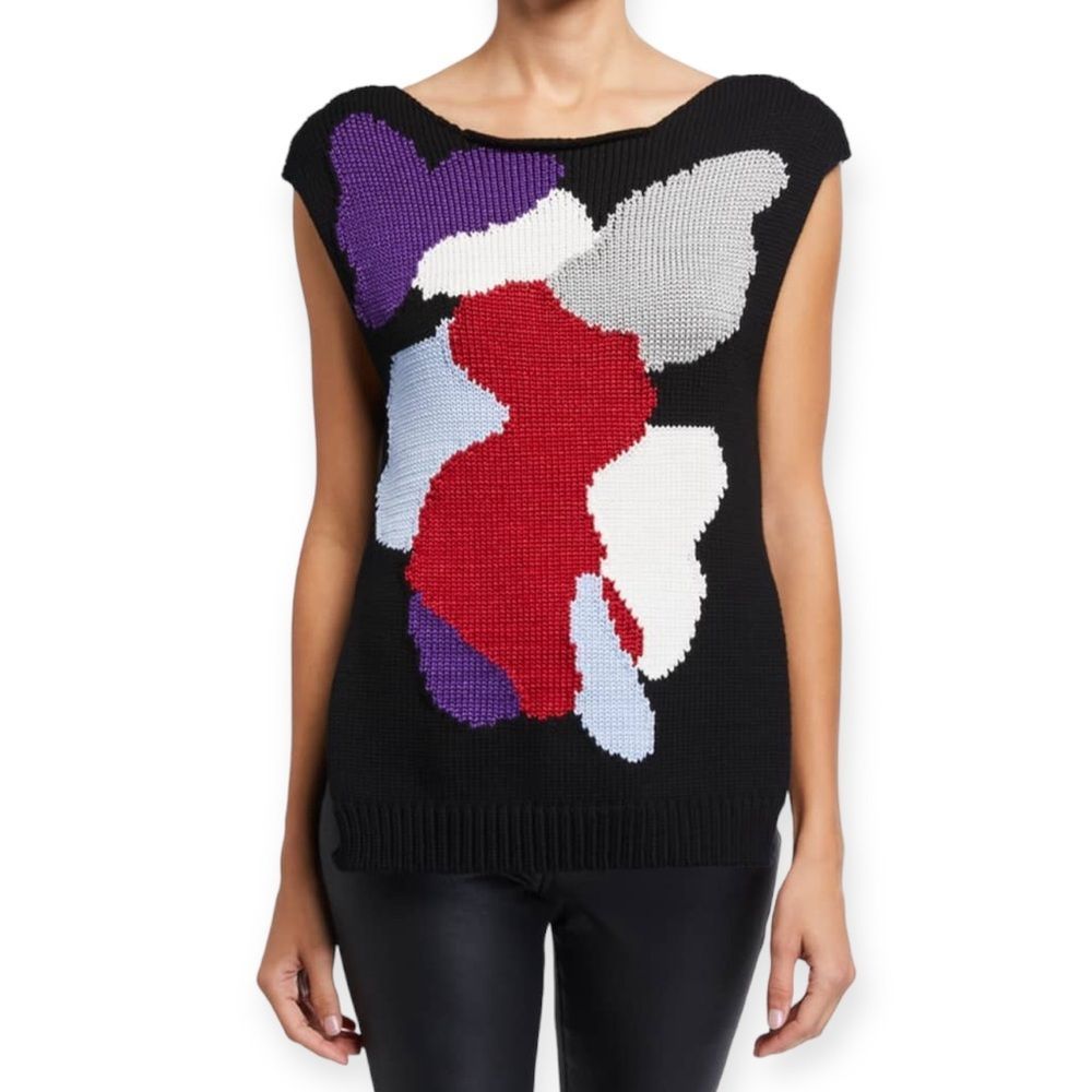 Emporio Armani Floral Intarsia Sleeveless Tunic Sweater Size Medium